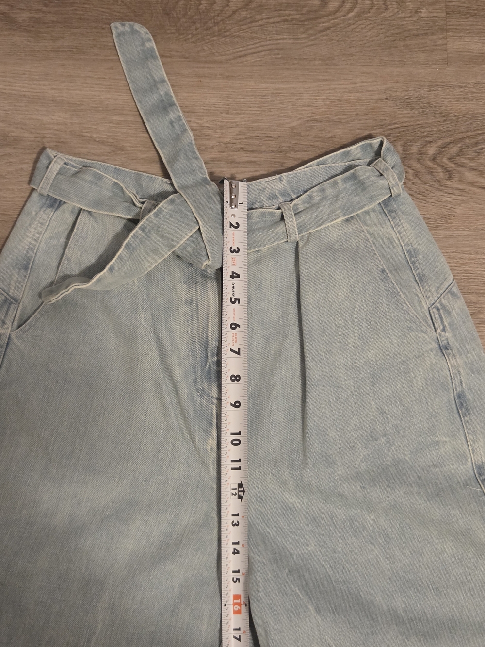 ANNTIAN High-Rise Light Wash Wide Leg Jeans with Self-Tie Belt - Light Blue Sz M - Picture 7 of 10